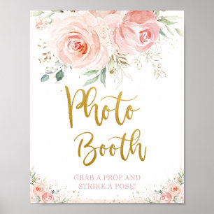 Poster Chic Rose Pâle Floral Feuillage Doré Photobooth