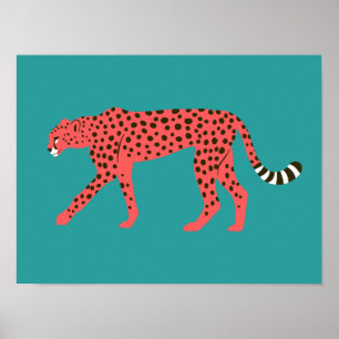 Poster Chic Rouge Cheetah Bleu oriental