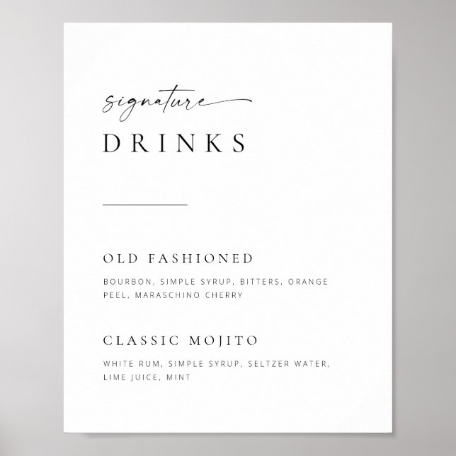 Poster Chic + Simple Script Mariage Signature Boissons Si (Devant)