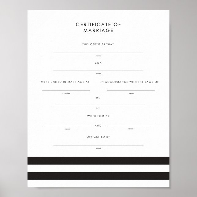 Poster Chic Stripes Conserver le certificat de mariage (Devant)