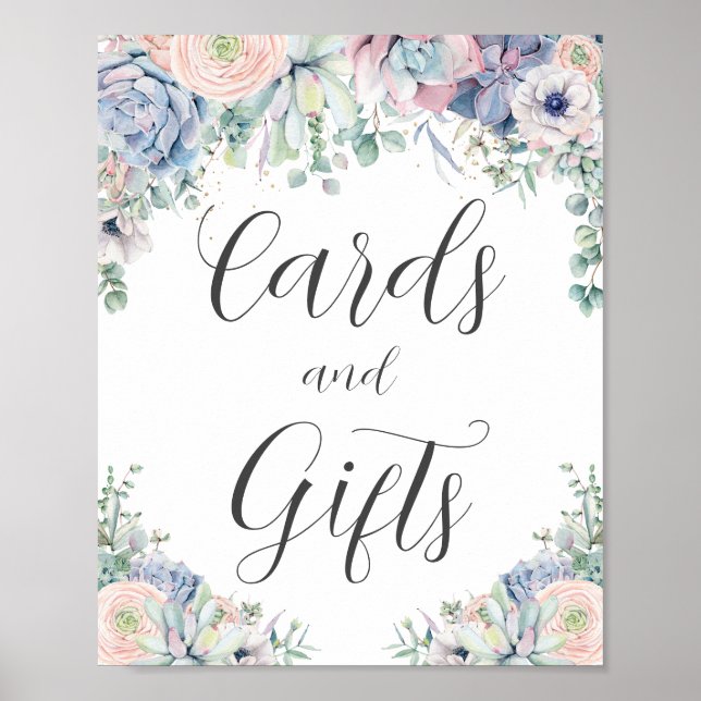 Poster Chic Succulents Blush Floral Cartes de mariage Cad (Devant)