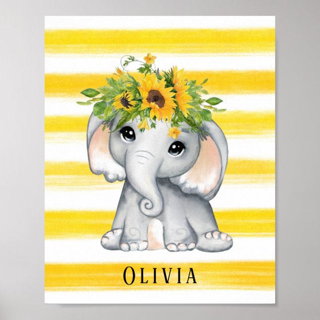 Poster Chic Sunflower Eléphant rayures Personnalisées (Devant)