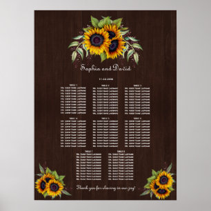 Poster Chic Sunflowers Mariage de bois carte de siège