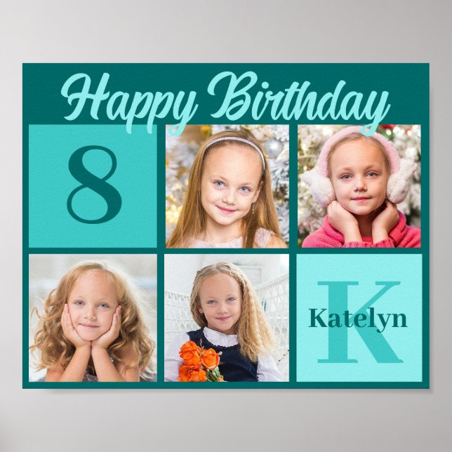 Poster Chic Teal Birthday Party Custom Photo Collage (Devant)