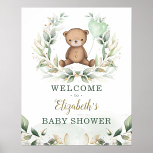 Poster Chic Teddy Ours Verdure Gold Wreath Welcome Baby