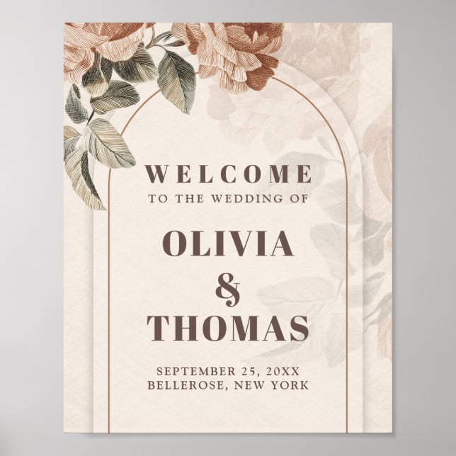 Poster Chic Terracotta brun cuivre rose accueil mariage (Devant)