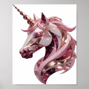 Poster Chic UNICORN Argent Art Text 3D