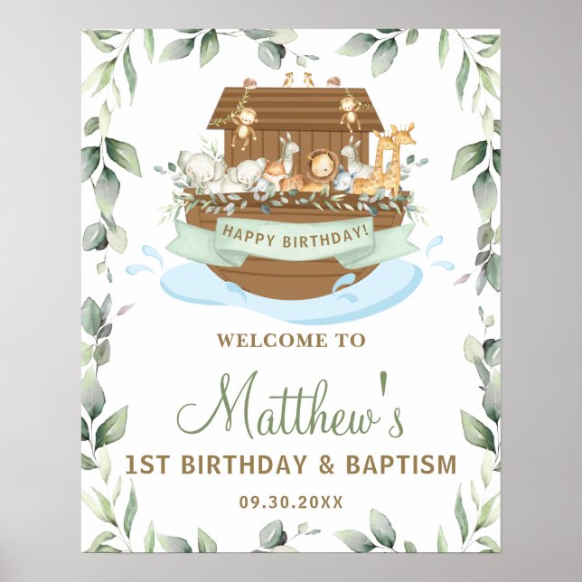 Poster Chic verdure Arche Noah's Anniversaire Baptême Bie (Devant)