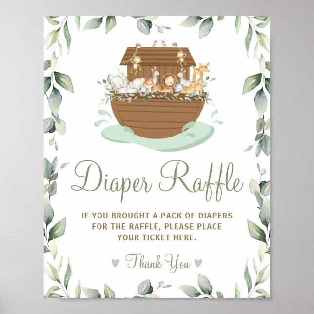 Poster Chic Verdure Baby shower Arche Noah's Diaper Raffl (Devant)