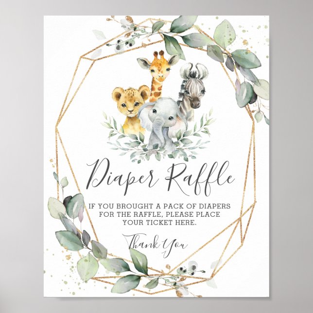 Poster Chic verdure Jungle Animaux Bébé Déchets Raffle (Devant)