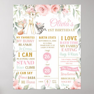 Poster Chic Woodland 1er anniversaire étape importante st