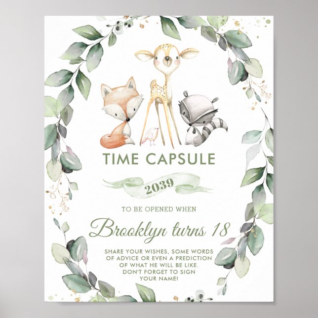 Poster Chic Woodland Animaux Végétation Temps Capsule (Devant)
