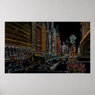 POSTER CHICAGO ART INSTITUTE LIONS MICHIGAN AVE NEON 1930