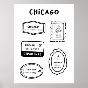 Poster Chicago - Collection de timbres de voyage   Minima