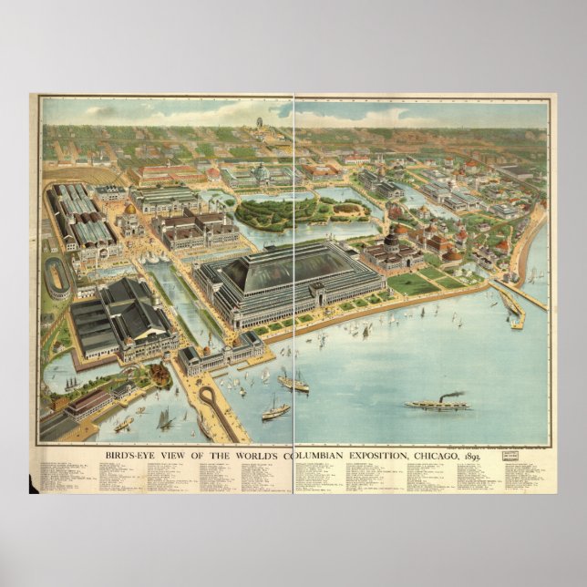 Poster Chicago Columbian Exposition 1893 Carte panoramiqu (Devant)