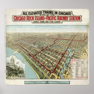 Poster Chicago Elevated Trains (Poole) 1897 - AGED BMB