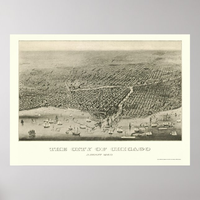 Poster Chicago, IL Panoramic Map - 1860 (Devant)