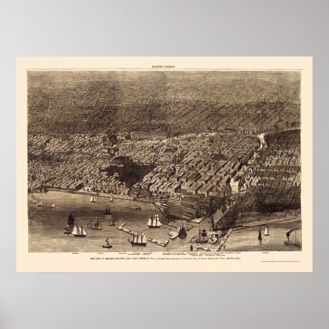 Poster Chicago, IL Panoramic Map - 1874 (Devant)