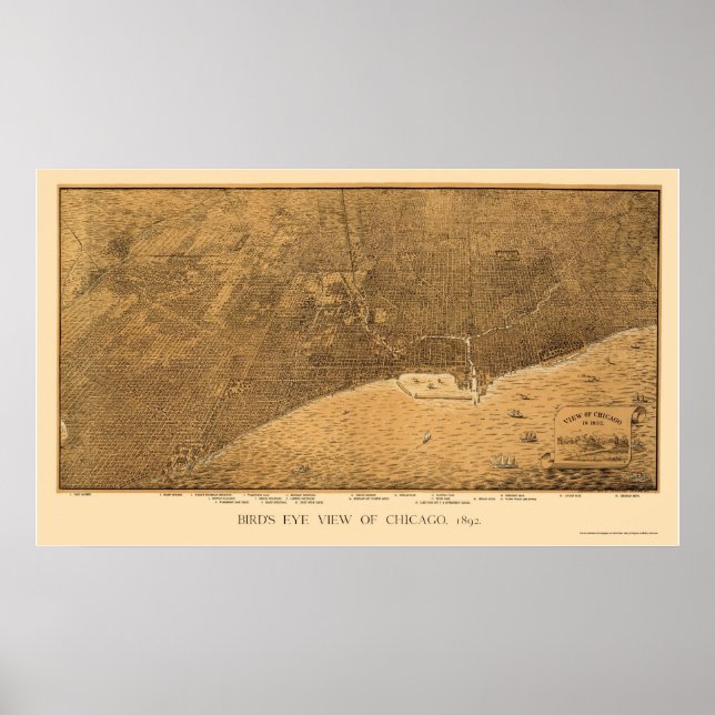 Poster Chicago, IL Panoramic Map - 1892a (Devant)