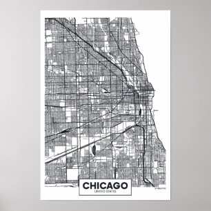 Poster Chicago, Illinois   Carte de la ville noire et bla