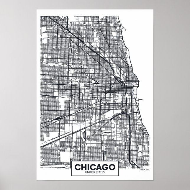 Poster Chicago, Illinois | Carte de la ville noire et bla (Devant)