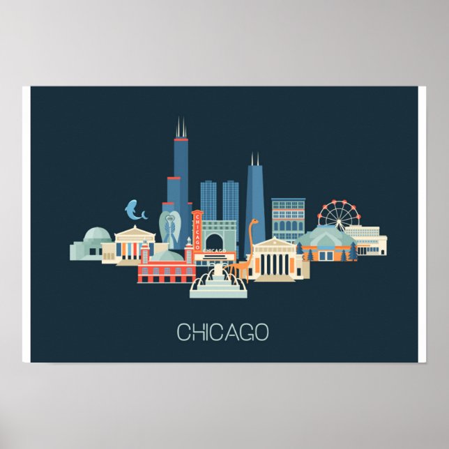 Poster Chicago, Illinois | Design en bleu (Devant)