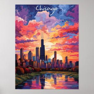 Poster Chicago Illinois États-Unis Voyage Ville Peinture