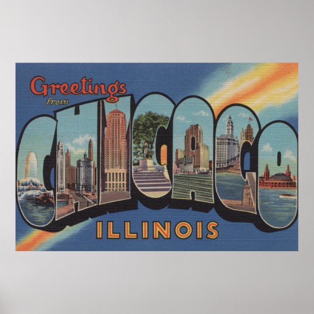 Poster Chicago, Illinois - Grandes Lettres Scènes 2 (Devant)