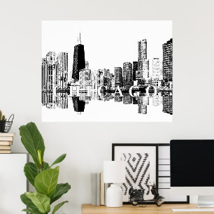 Poster Chicago, Illinois in black and white