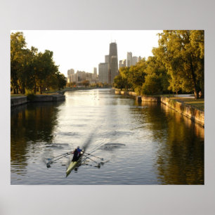 Poster Chicago, Illinois, rameurs dans la lagune de Linco