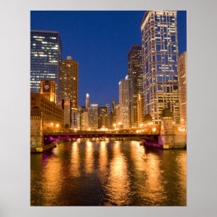 Poster Chicago, Illinois, Skyline et Chicago River à