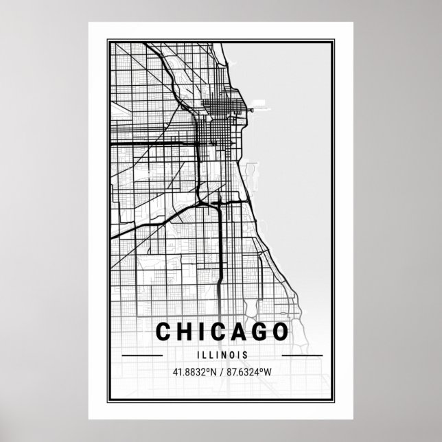 Poster Chicago Illinois USA City Travel City Carte (Devant)