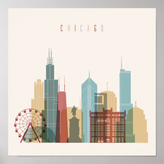 Poster Chicago, Illinois | Ville Skyline (Devant)