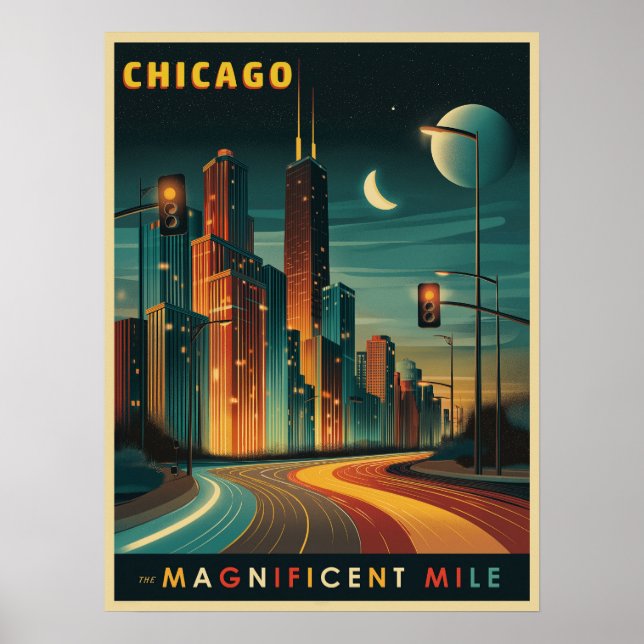 Poster Chicago Magnifique Mile Vintage (Devant)