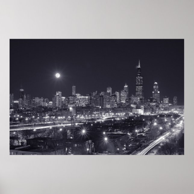 Poster Chicago Par Nuit (Devant)