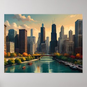 Poster Chicago Retro Vibes - Classic Cityscape