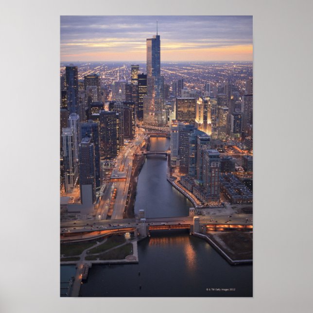 Poster Chicago River et Trump Tower d'en haut (Devant)