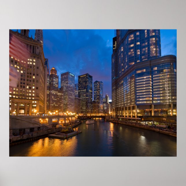 Poster Chicago River La Nuit (Devant)