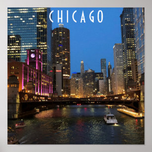 Poster Chicago River la nuit
