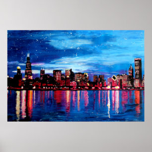 Poster Chicago Skyline at Night