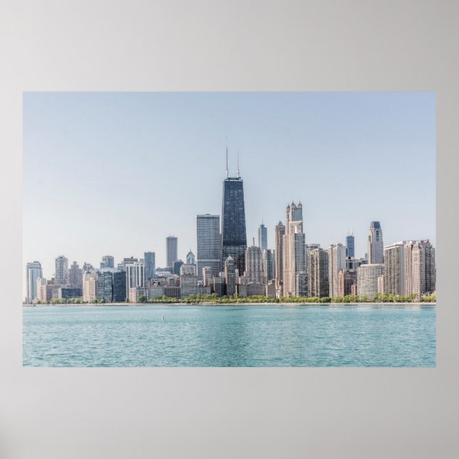 Poster Chicago Skyline Avec Le Lac Michigan (Devant)