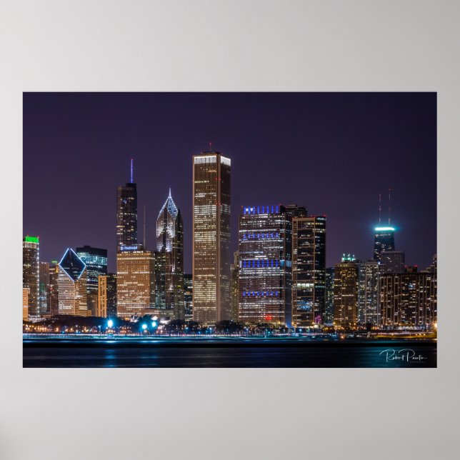 Poster - Chicago Skyline Illinois avec ciel noctur (Devant)