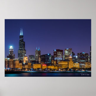 Poster Chicago Skyline Illinois Night Sky