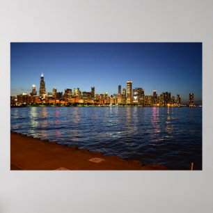 Poster Chicago Skyline la nuit