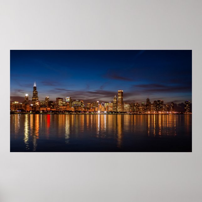 Poster Chicago Skyline La Nuit (Devant)