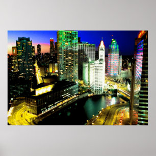 Poster Chicago Skyline Nightime