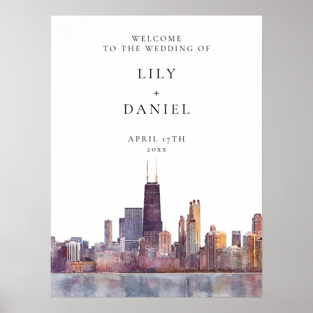 Poster Chicago Skyline Wedding Welcome Sign (Devant)