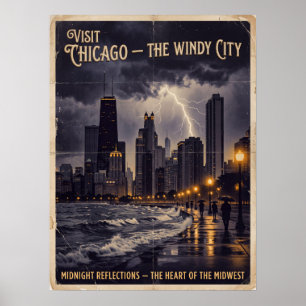 Poster Chicago Windy City Vintage Noir Voyage