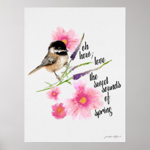 Poster Chickadee Black Capped Aquarelle Avec Dit