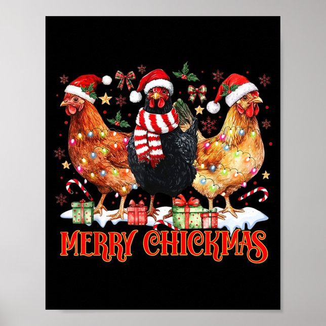Poster Chicken Christmas Merry Chickmas Santa Claus Hat F (Devant)